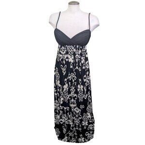 Vintage Y2K City Triangles Babydoll Black Maxi Slip Dress L Formal Goth Fairy